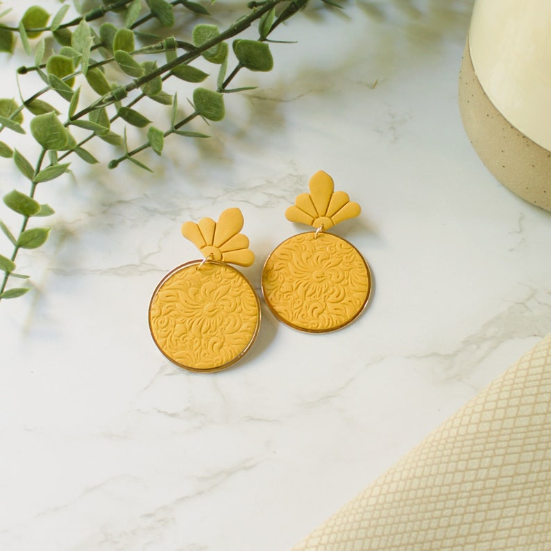 Mustard Yellow Earrings for Women Yellow Lace Earrings Bold Yellow Fall Earrings Mustard Yellow Statement Jewelry image 1