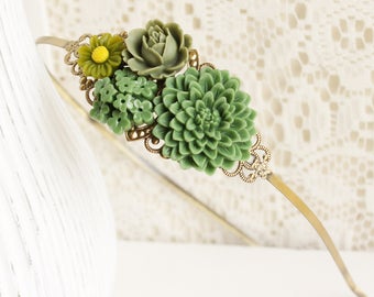 Meadow Green Floral Headband - Wedding Hair Accessory - Wedding Jewelry - Floral Hair Accessory - Bridesmaid Accessory - Wedding Hair band