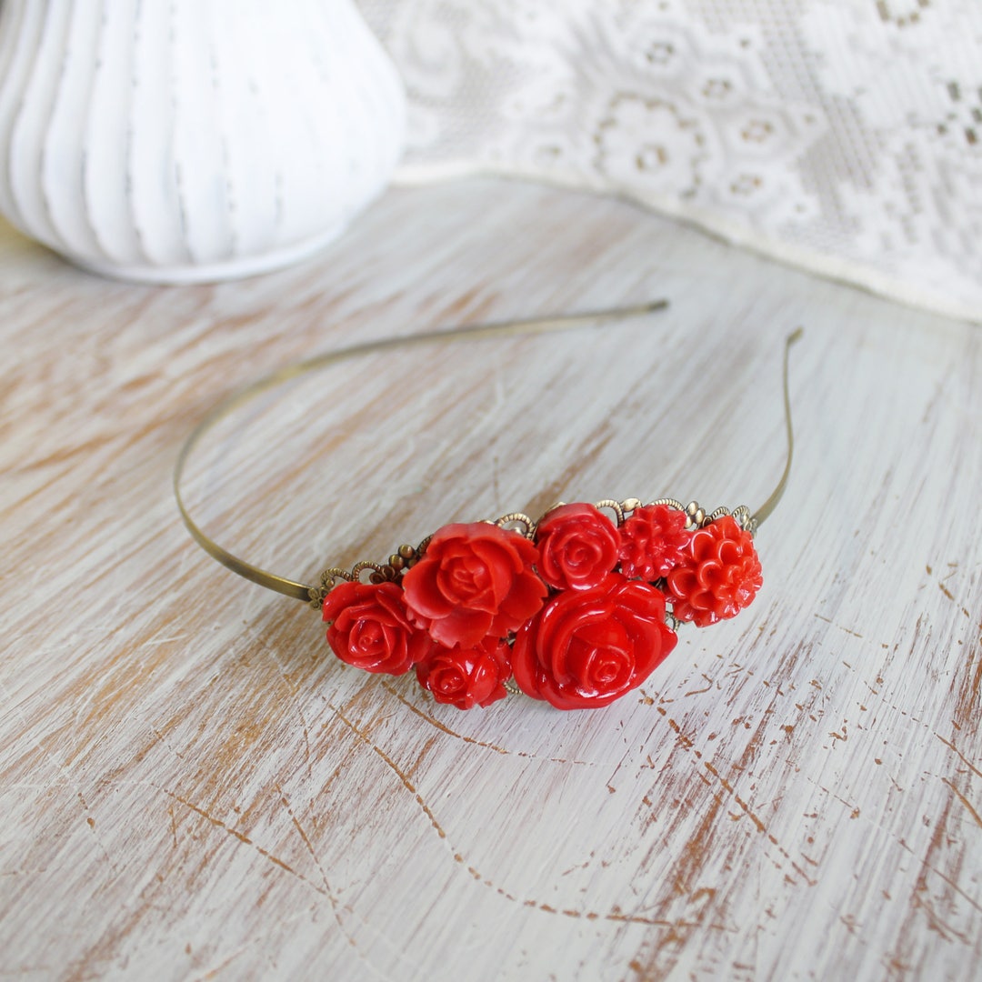 Red Floral Headband Wedding Hair Accessory Wedding Jewelry Etsy Singapore