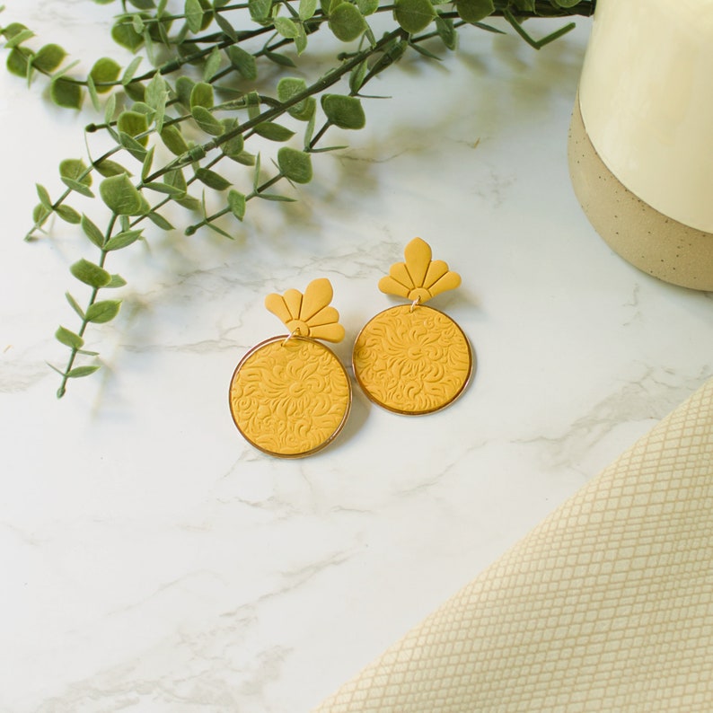 Mustard Yellow Earrings for Women Yellow Lace Earrings Bold Yellow Fall Earrings Mustard Yellow Statement Jewelry image 2