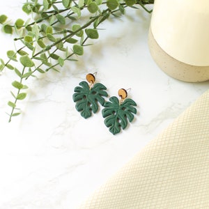 Monstera Leaf Earrings Green Leaf Earrings Summer Leaf Earrings Polymer Clay Jewelry image 5