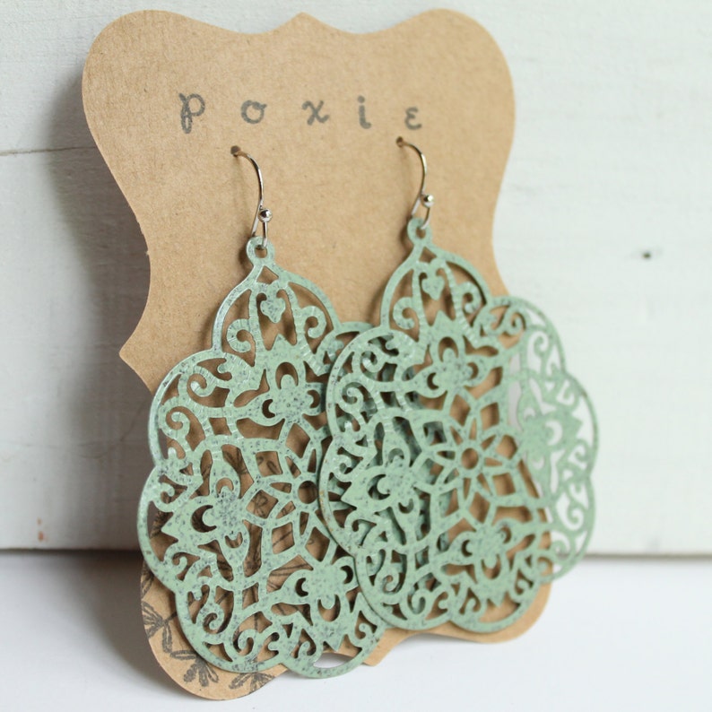 Jewelry for bridesmaids gift rustic earrings Vintage Inspired Lace Filigree Earrings green bridal jewelry lace filigree earrings