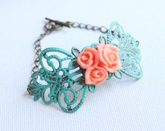 Statement Bracelet - Filigree Bracelet - Flower Cuff Bracelet - Flower Bracelet - Rustic Jewelry - Rustic Bracelet - Shabby Chic Jewelry