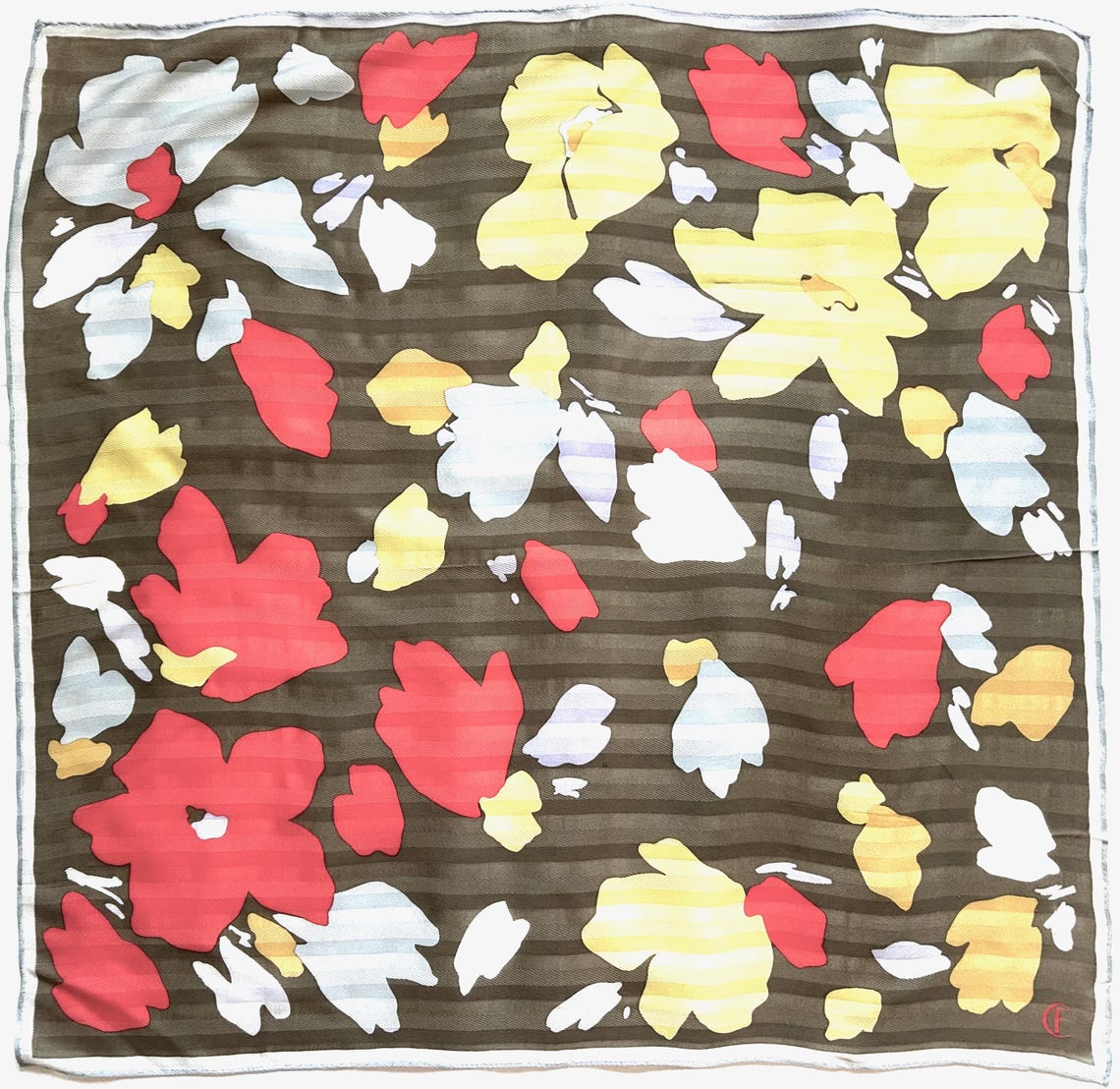Vintage C Fischbacher Silk Scarf: Abstract Floral Hand Rolled Edges, Jacquard Square, foto 1 di 5