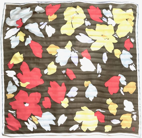 Vintage C Fischbacher Silk Scarf: Abstract Floral Hand Rolled Edges, Jacquard Square