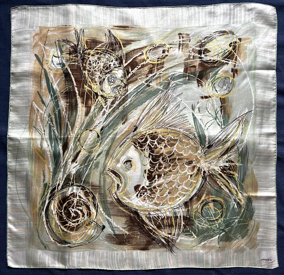 Foulard Vintage 100% Soie – Scène Mythologique – 42x45 Cm – TBEG