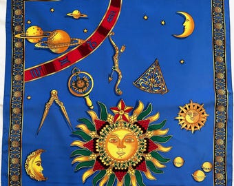 Astrology Zodiac-sjaal: blauwgele rode hemelse zon en maanprint - Codello