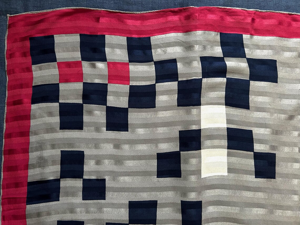 Fisba-Stoffels Vintage Silk Scarf – Swiss Designer 1960s Geometric Minimalist Geometric Jacquard, foto 3 di 5