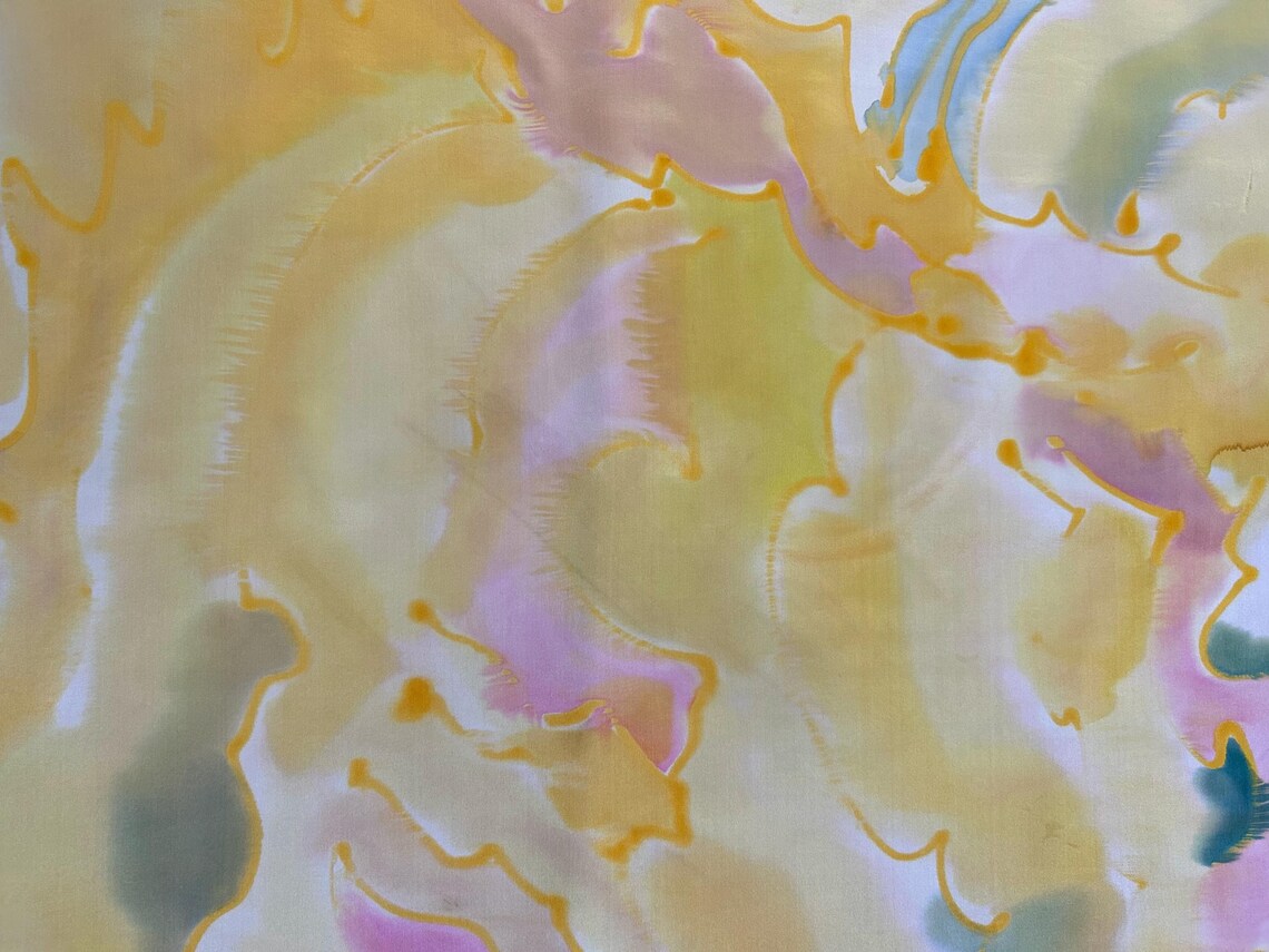 Vintage Hand Painted Silk Scarf Signed Artist Abstract Watercolor Wearable Art, foto 3 di 5