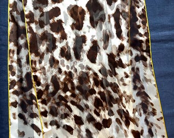 Vintage Fraas Silk Scarf Leopard Print, Hand Rolled, Sheer Chiffon Designer Animal Pattern