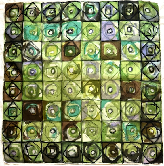 Rare Vintage Jacques Fath Silk Scarf, Abstract Geometric Art Print, Hand Rolled Signed Collectible