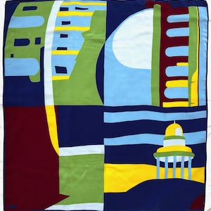 Vintage ETH Silk Scarf: Abstract Architectural Print, Crepe de Chine