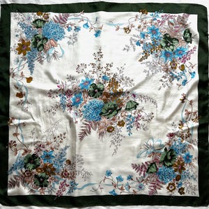 Vintage Silk Floral Scarf: Hand-Rolled Edges, Botanical Design