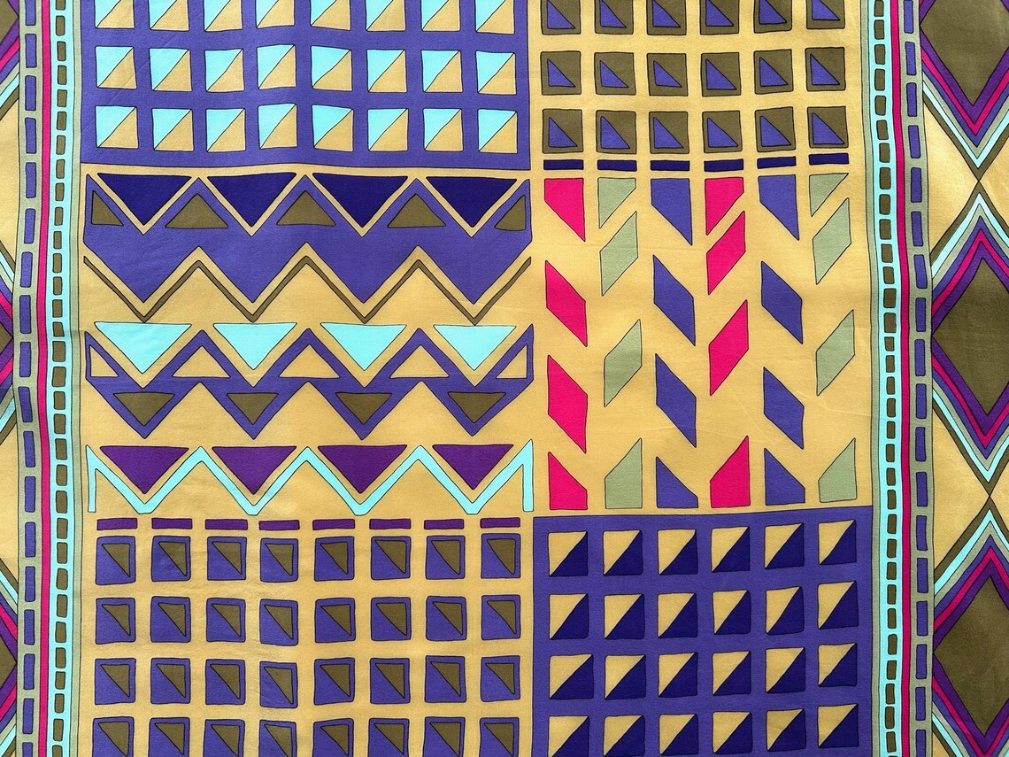 Marja Kurki Vintage Silk Scarf Finland Nordic Modernist Geometric Pastel Hand Rolled Crepe de Chine, foto 3 di 5