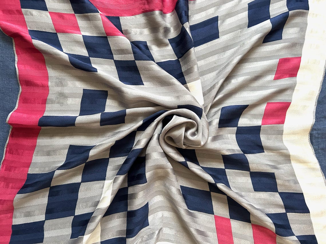 Fisba-Stoffels Vintage Silk Scarf – Swiss Designer 1960s Geometric Minimalist Geometric Jacquard, foto 2 di 5
