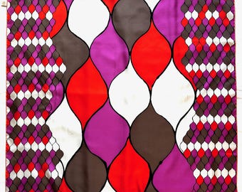 Vintage Aker Silk Scarf: Geometric Retro Mod Turkish Orange Pink Hand Rolled Twill Hijab