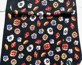 Vintage JL Jammers & Laufgen Silk Scarf Floral Long Black Elegant Neck Scarf Colorful Flower