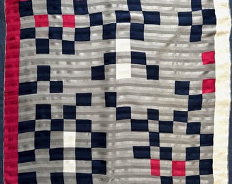 Foulard en soie vintage Fisba-Stoffels - Jacquard géométrique minimaliste géométrique de créateur suisse des années 1960
