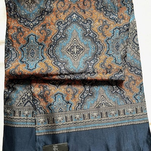 Vintage Edsor Kronen Silk Wool Scarf: Paisley Geometric Design Double Layer Fringed Ends Luxury