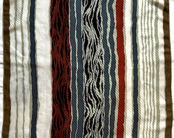 Vintage 70s Fisba Stoffels Silk Scarf: Zebra Stripe, Retro Mod, Hand Rolled Jacquard