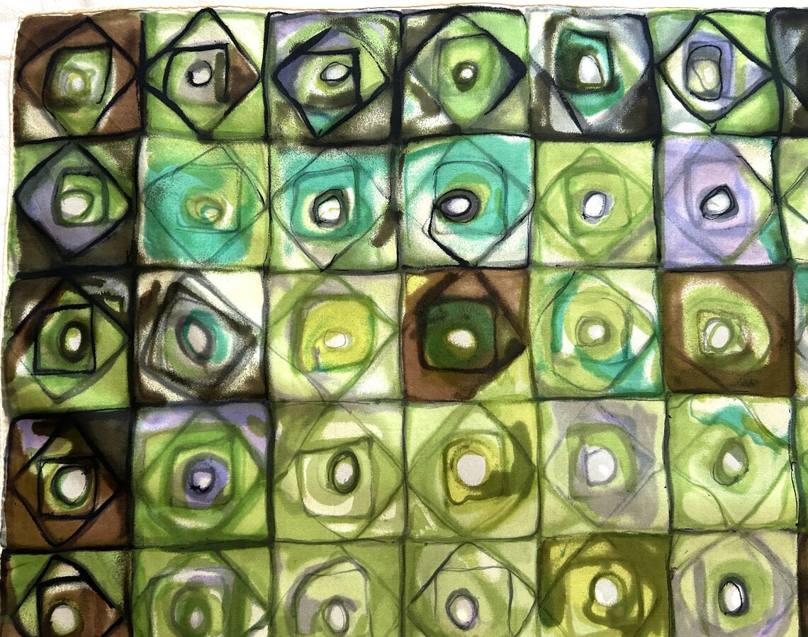 Rare Vintage Jacques Fath Silk Scarf, Abstract Geometric Art Print, Hand Rolled Signed Collectible, photo 2 sur 5
