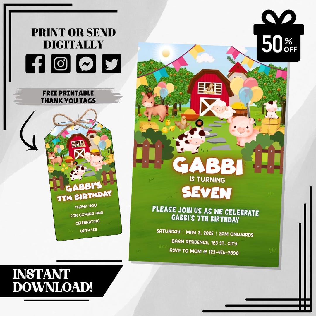 Editable Barnyard Birthday Invitation | Farm Animals Party Invite ...