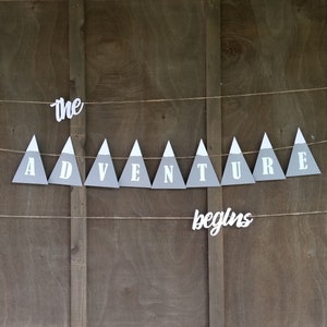 The Adventure Begins Baby Shower | Mountain Banner Wall Hanging | CARDSTOCK