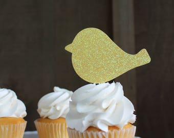 Love Bird Cupcake Toppers | Bohemian Bridal Shower, Baby Forest Animals, Forest Baby Shower | GLITTER