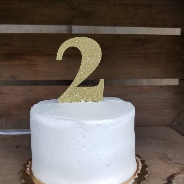 Number Cake Topper | Birthday Cake Top, Two Cake Topper, Two Sweet Birthday |3" | GLITTER