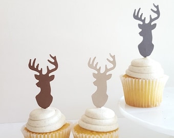 Deer Cupcake Toppers | STAG | Deer Theme, Adventure Awaits Baby Shower | CARDSTOCK