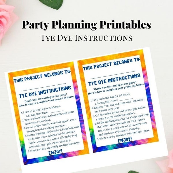 Tye Dye Party Instructions | Tie Dye Birthday Printables, How to Tye Dye Printables | Digital Download