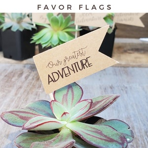 Favor Flags | Our Greatest Adventure | Succulent Wedding Favors for Guests in Bulk  , Bridal Shower Favors