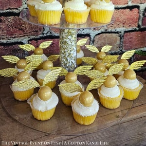 Gold Wing Cupcake Toppers | Wizard Party Decorations, Owl Party Theme | GOLD GLITTER