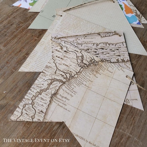 Vintage Map Banner Wall Hanging | Adventure Awaits, Graduation Party Decorations