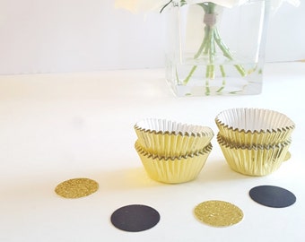 Mini Cupcake Cups | 50 | Cupcake Wraps, Cupcake Baking Cups, Bachelorette | Gold Foil