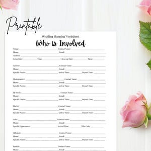Wedding To Do List | Who is Involved | Bride Wedding Planner | Digital Download