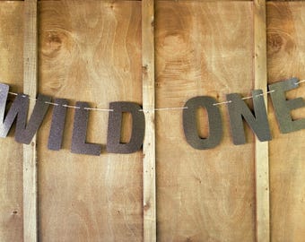 Wild One Banner | First Birthday Banner Wall Hanging, Wild One Baby Shower | 11" | GLITTER