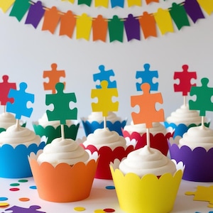 Piezas de rompecabezas / Adornos para cupcakes o confeti / Formas troqueladas / CARTULINA
