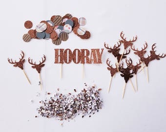 LITTLE ONE Baby Shower Banner, Deer Themed, Antler Cupcake Toppers, First Birthday Party Decorations