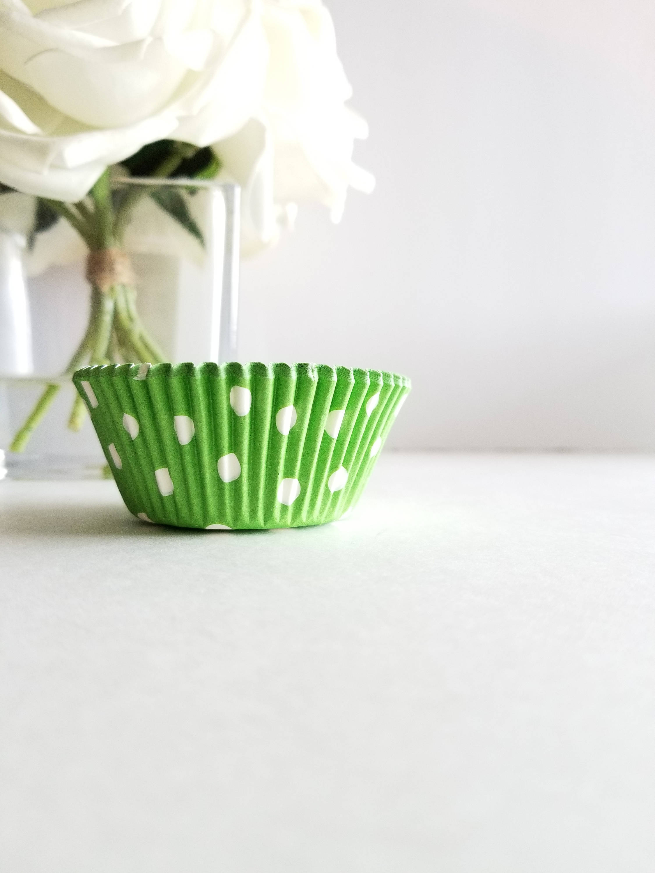 Cupcake Cups 24 Cupcake Wraps Cupcake Baking Cups Camping Party Decorations Green Polka Dot