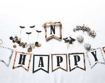 Happy Halloween Banner Set | Gothic Home Decor, Fall Door Decor, Fall Table Decor, Halloween Party Decorations