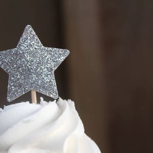 Star Cupcake Toppers Graduation Party, Space Party Decorations GLITTER image 3