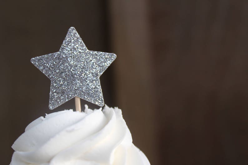 Star Cupcake Toppers Graduation Party, Space Party Decorations GLITTER image 3