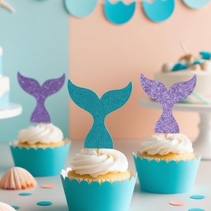 Cola de sirena / Confeti y adornos para cupcakes, formas troqueladas, decoraciones para fiestas / BRILLO