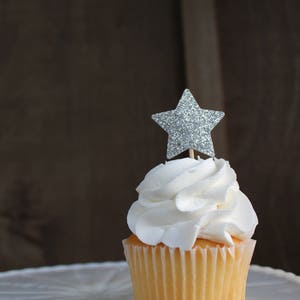 Star Cupcake Toppers Graduation Party, Space Party Decorations GLITTER image 1