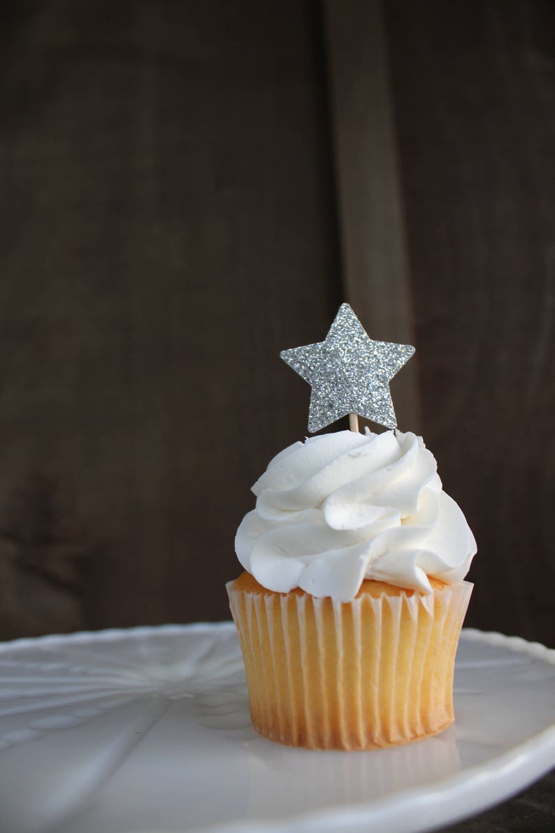 Star Cupcake Toppers Graduation Party, Space Party Decorations GLITTER image 1