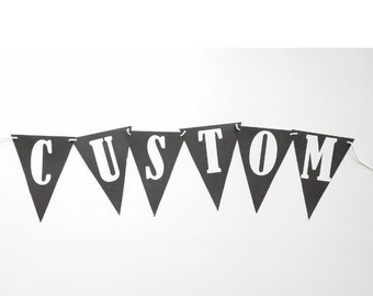 Letter Banner | Custom Name Banner Wall Hanging, Party Decorations | 3" Letters | WHITE Letters on BLACK PENNANTS
