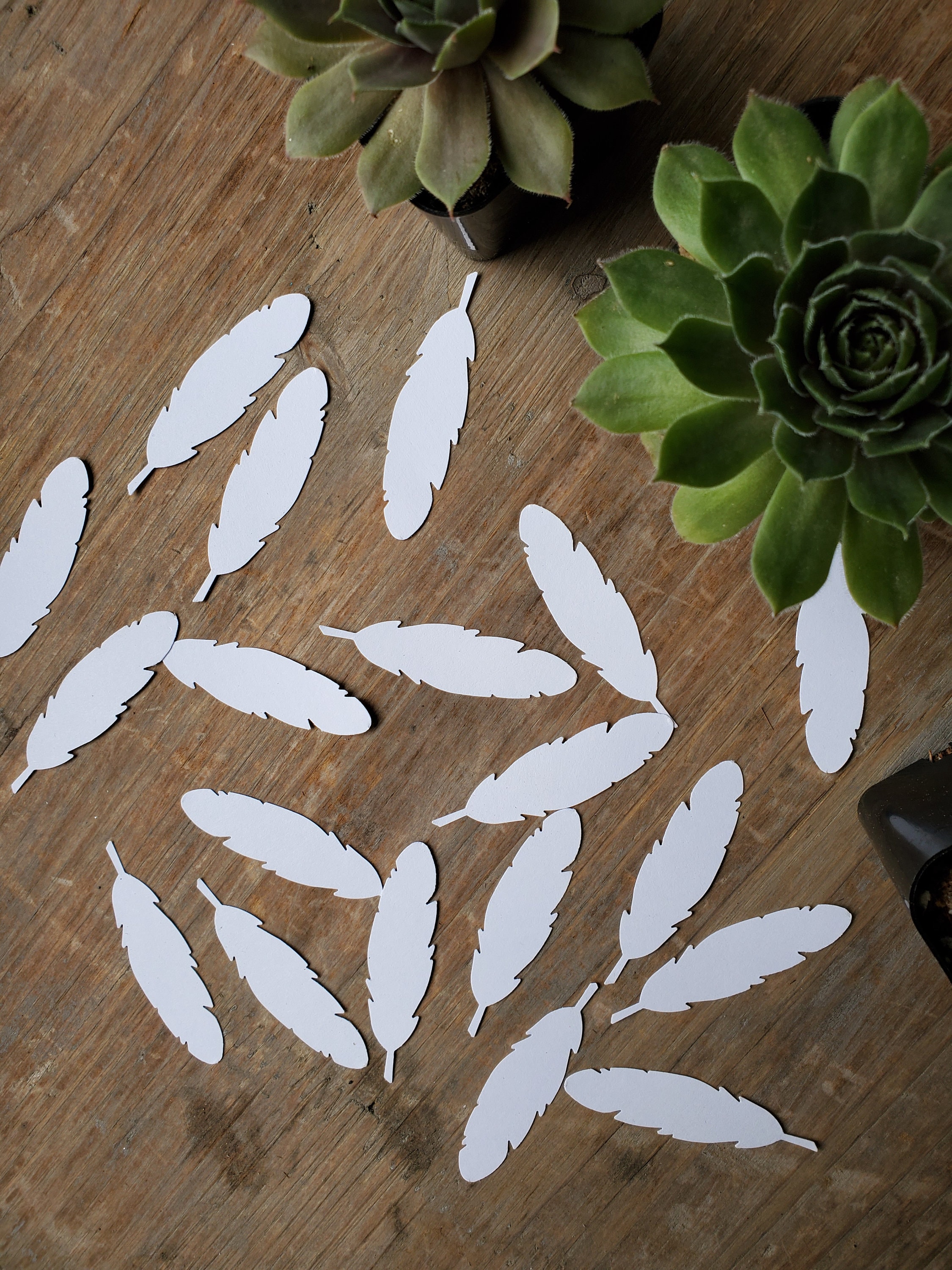 Feather Confetti Bohemian Bridal Shower Dreamcatcher Feathers Decorations CARDSTOCK