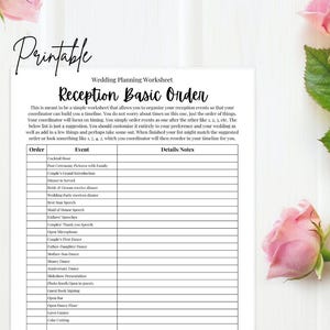 Wedding To Do List | RECEPTION AGENDA | Bride Wedding Planner | Digital Download