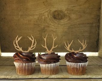Deer Cupcake Toppers | 3 Antler Mix | Deer Cake Topper, Antler Rack | GLITTER